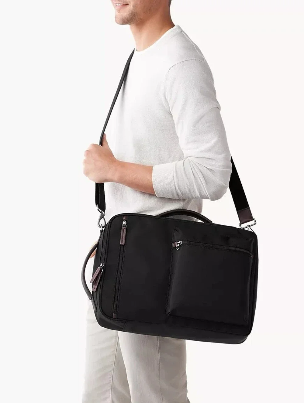 Fossil Buckner Commuter Convertible Backpack Black Nylon Bag